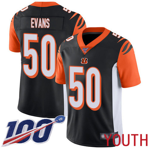 Cincinnati Bengals Limited Black Youth Jordan Evans Home Jersey NFL Footballl #50 100th Season Vapor Untouchable->youth nfl jersey->Youth Jersey